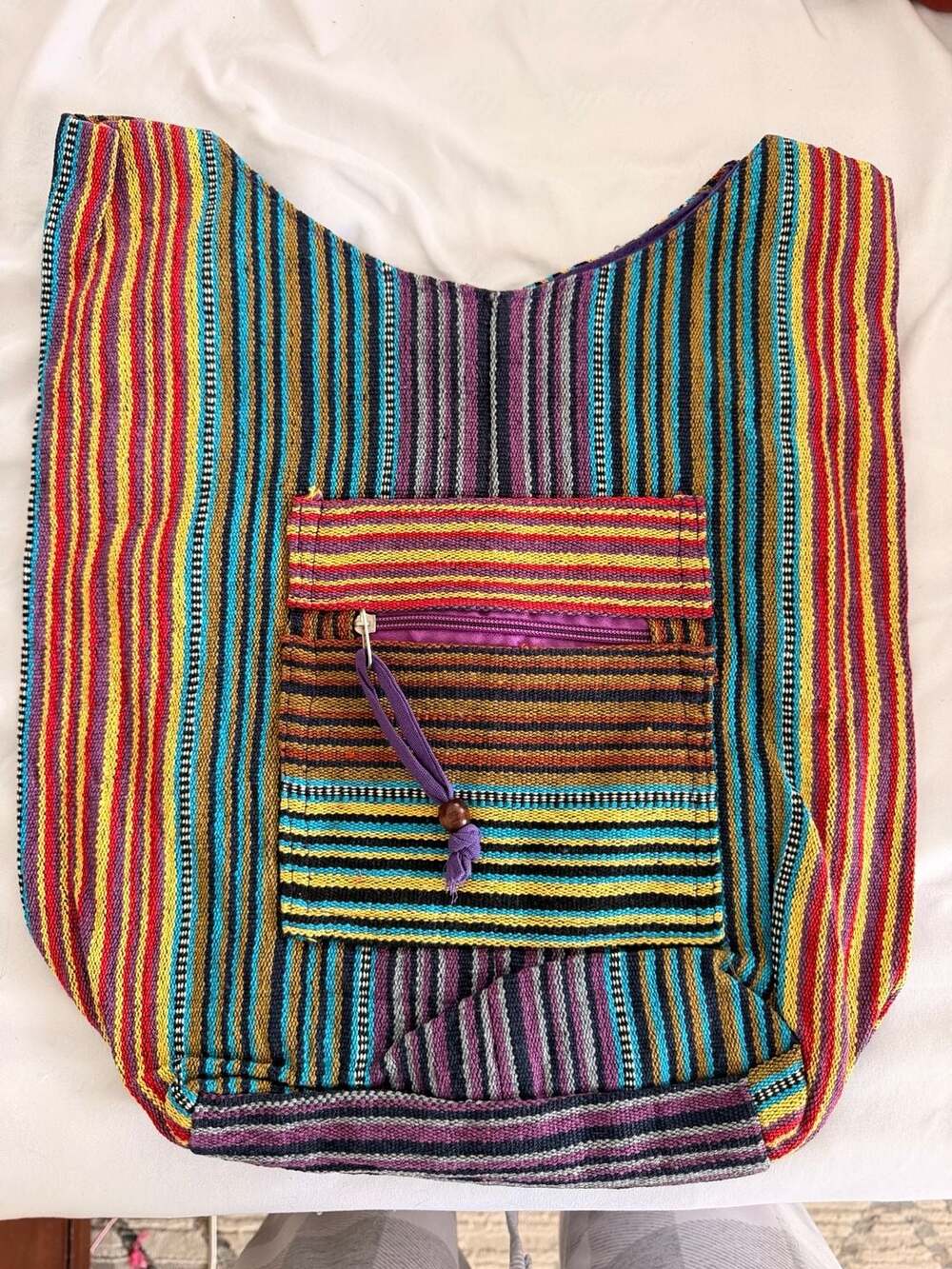 Boho Multi-Color Striped Cotton Hobo Shoulder Bag